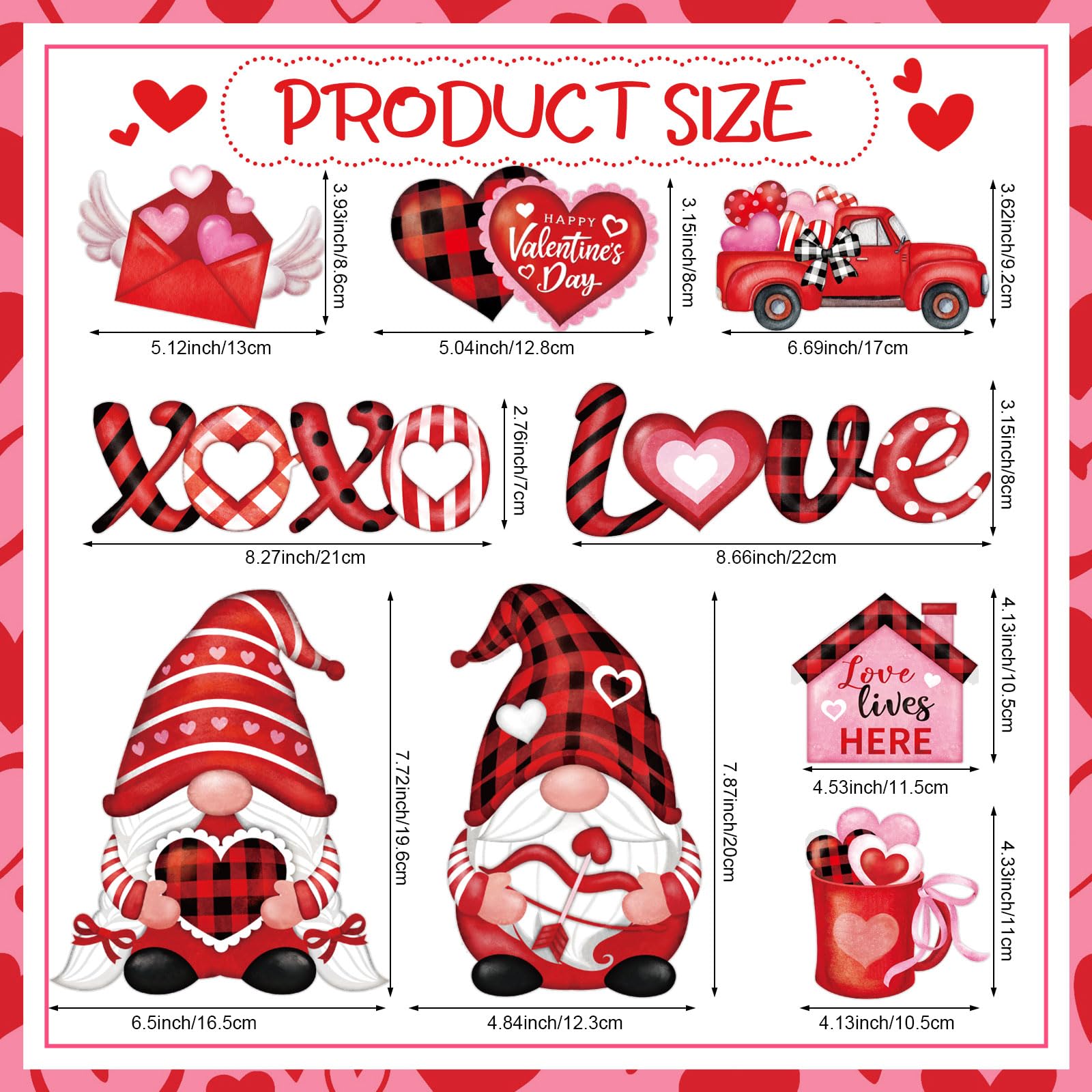 Blosssound 9 Pieces Sweet Magnets Buffalo Plaid Magnetic Stickers Gnomes Heart Love Fridge Magnet Decals for Holiday Refrigerator Metal Door Garage Decorations