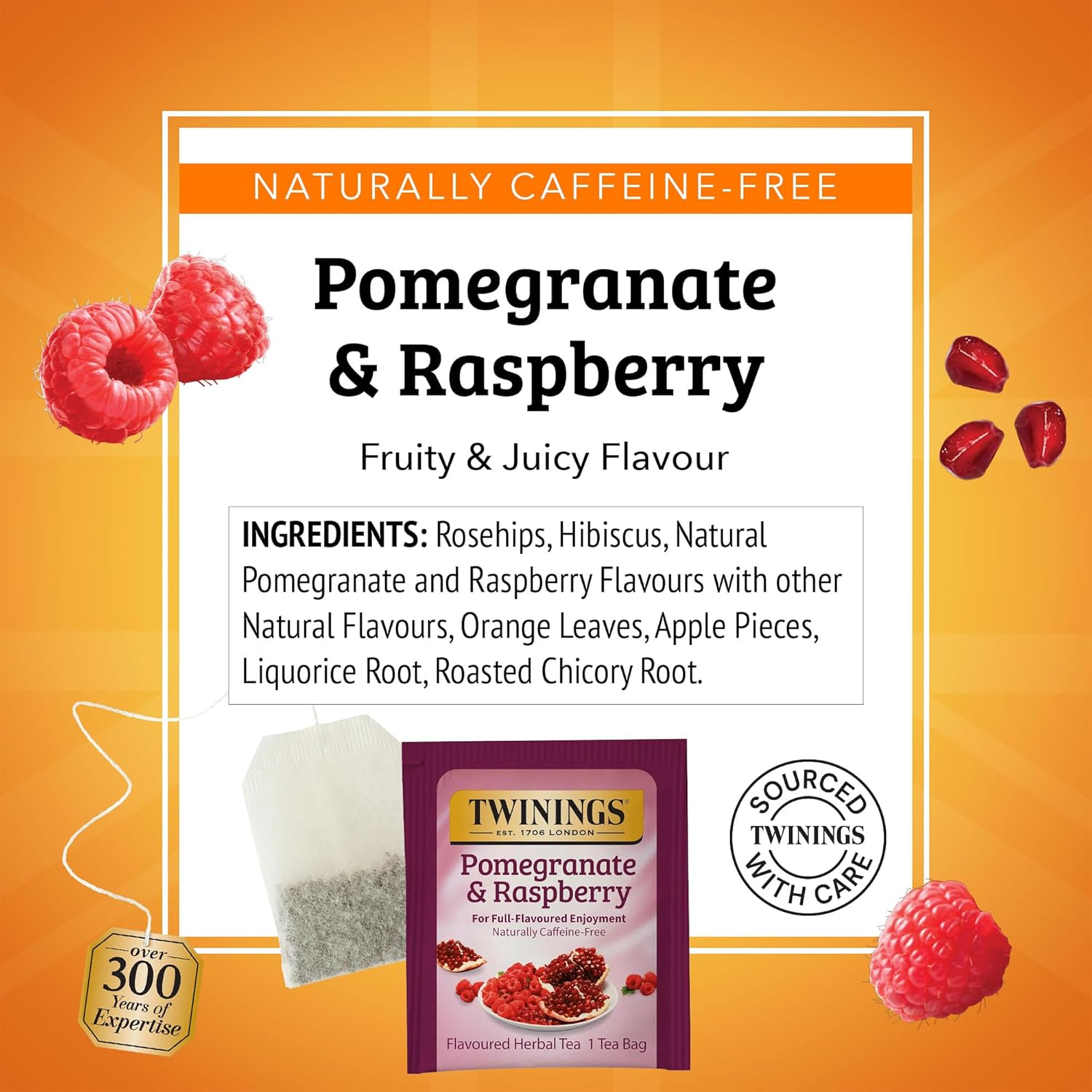 Twinings Pomegranate & Raspberry Herbal Tea - Caffeine-Free, 20 Individually Wrapped Bags | 6 Pack