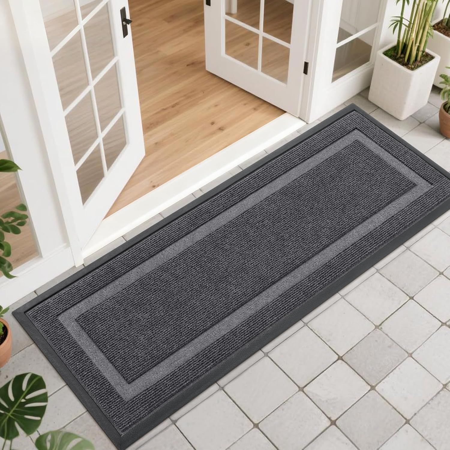 OLANLY Waterproof Front Door Mat - All-Season Indoor/Outdoor Doormat, Sturdy Rubber, Easy Clean | 47x17, Grey