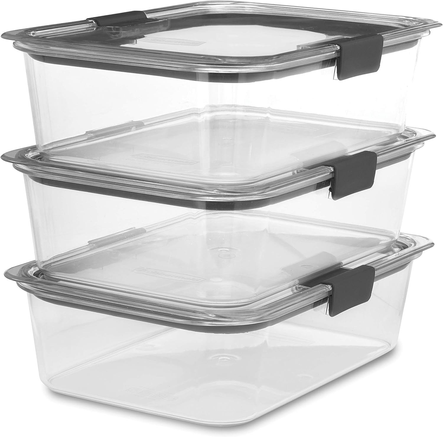 Rubbermaid Brilliance Food Storage Containers - Large 9.6 Cup Clear | Set of 3 for Freshness