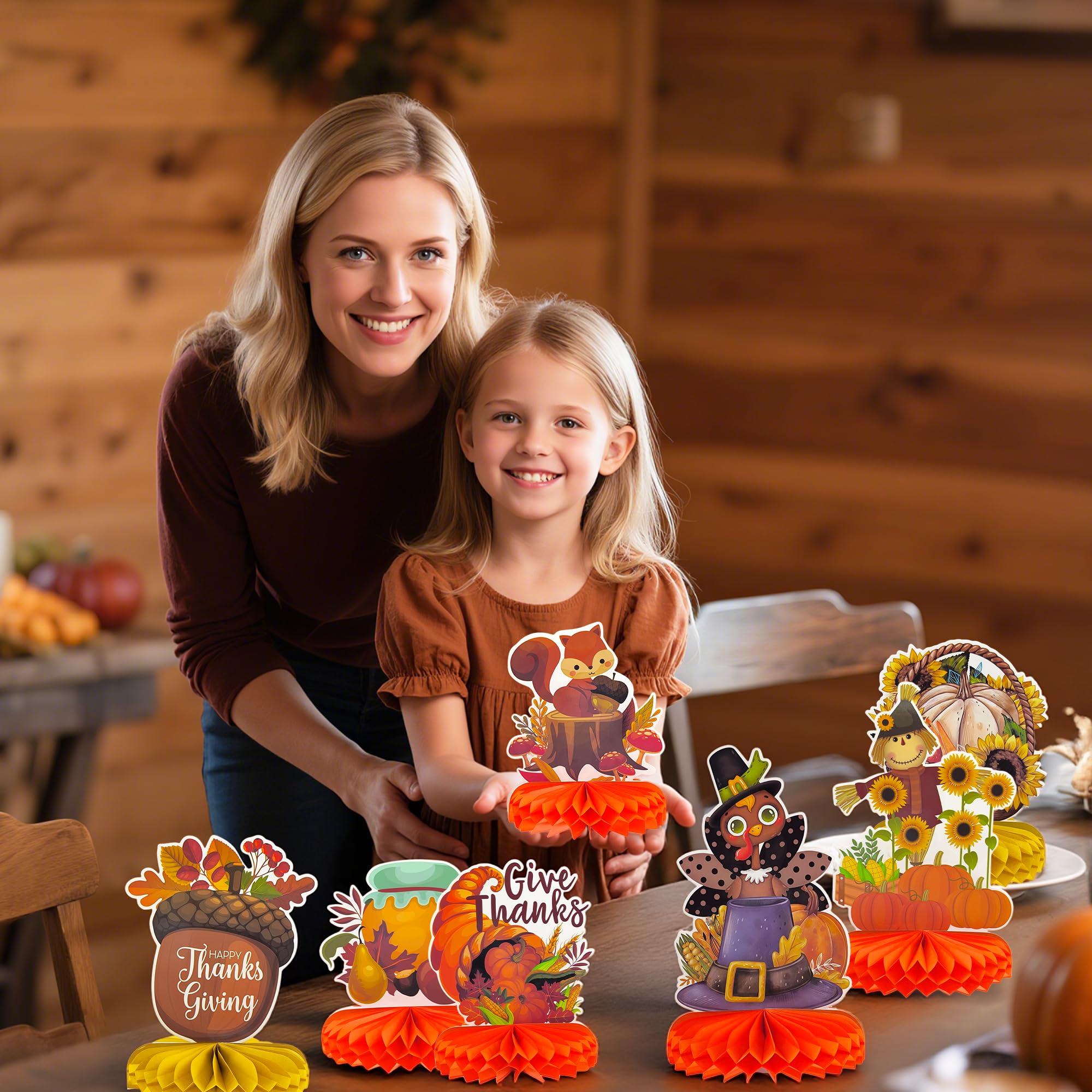 OHOME Thanksgiving Table Decor - 9 PCS Honeycomb | Thanksgiving Decorations Indoor Outdoor - Fall Centerpieces for Tables | Friendsgiving Party Decorations Supplies Favors Essentials for Home Kitchen