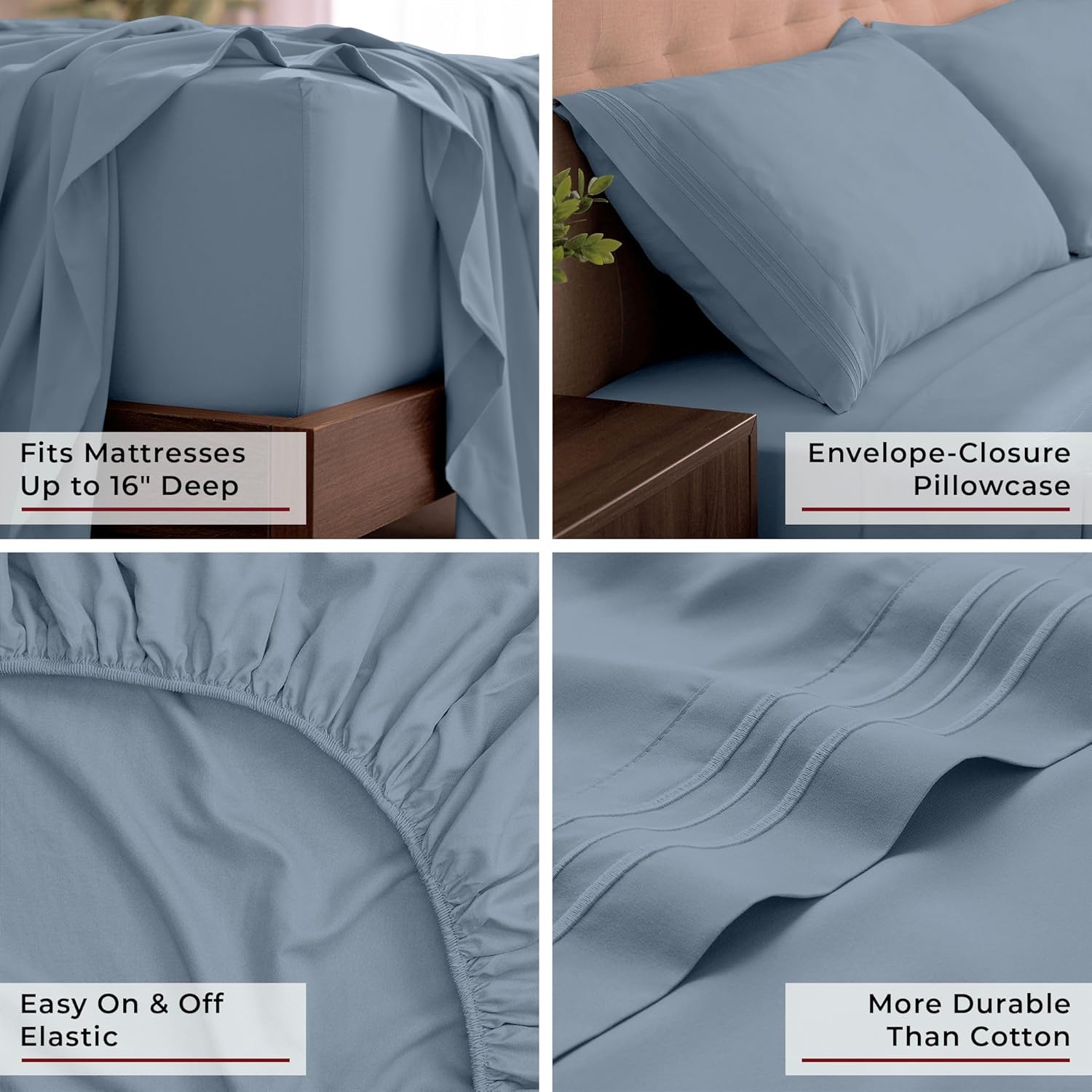 Mellanni California King Sheet Set - 4 PC Hotel Luxury Bedding | Extra Soft, Cooling, Wrinkle-Resistant (Blue Hydrangea)