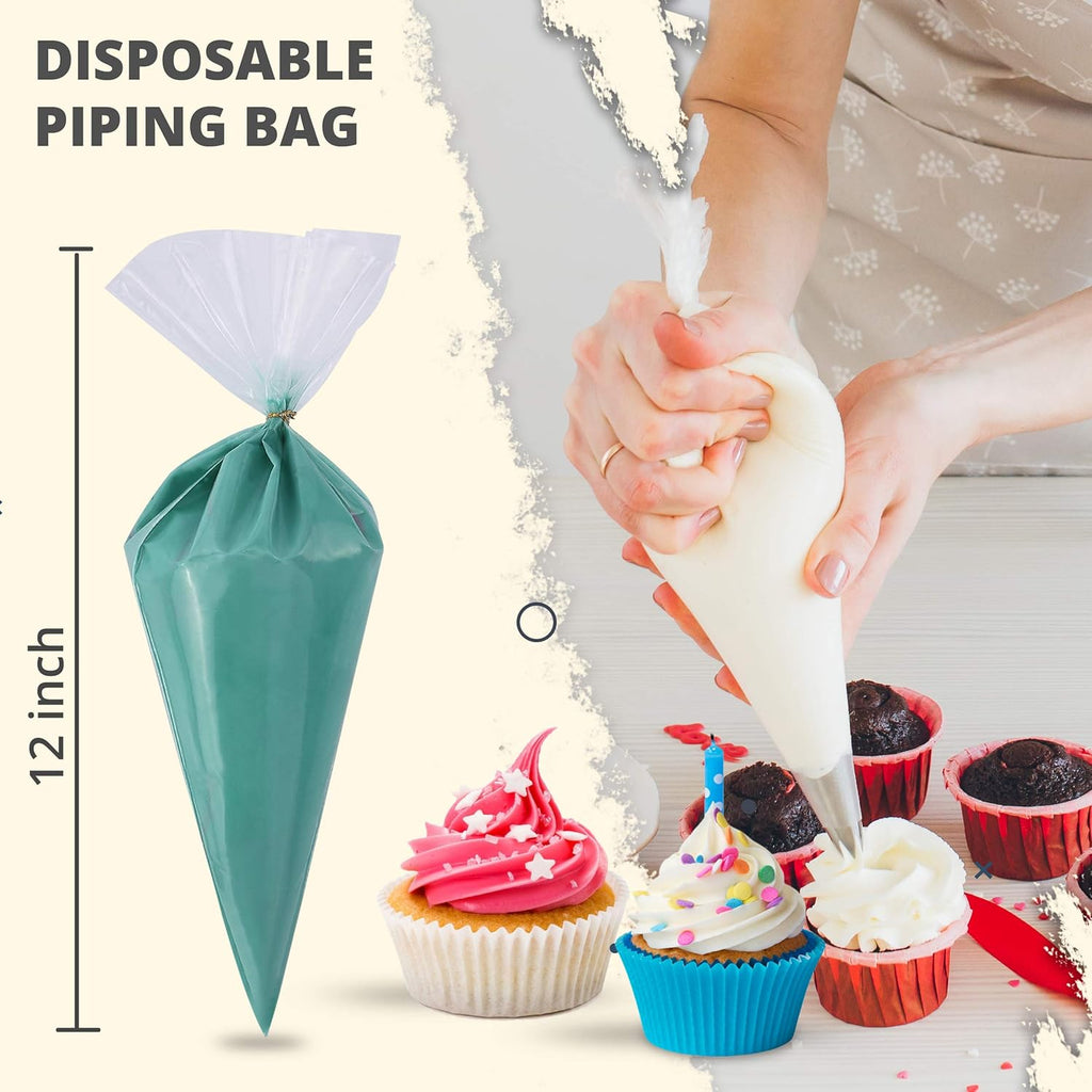 Riccle Disposable Piping Bags - 12 Inch Anti-Burst Pastry Bags for Icing & Frosting | Perfect for Cakes & Cookies