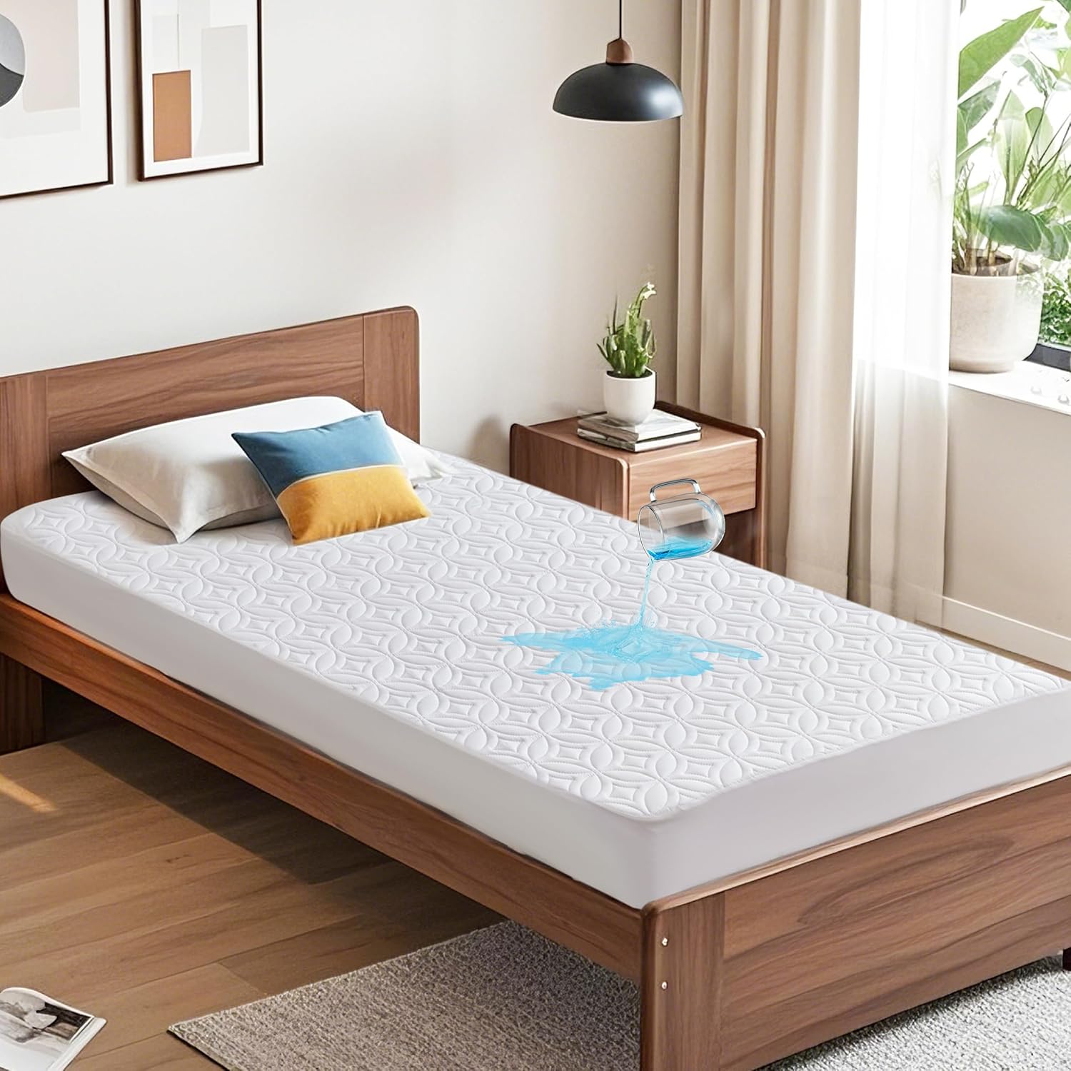 BEDLORE Waterproof Mattress Protector - Soft Breathable Twin Size Pad with Deep Pocket (White)