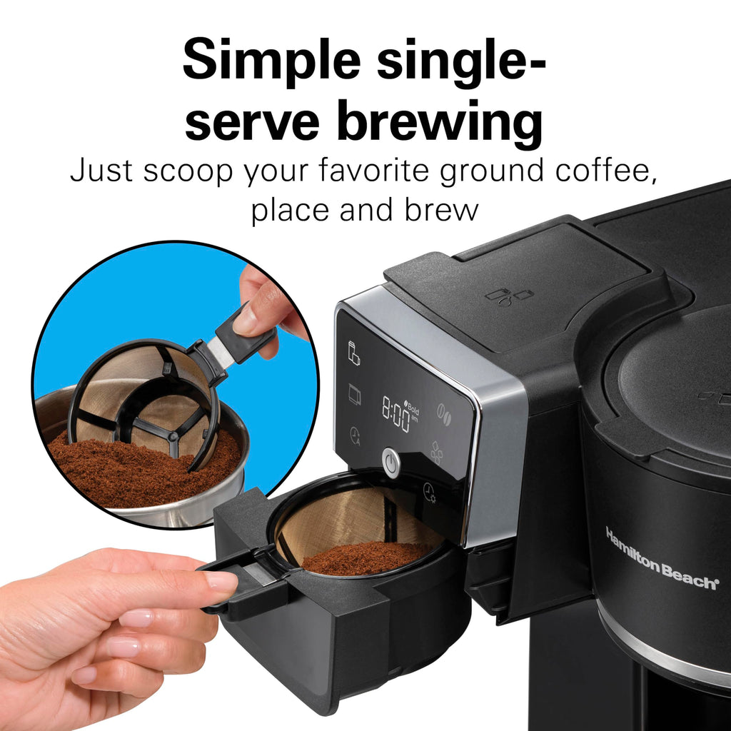 Hamilton Beach 2-Way 12 Cup Programmable Drip Hot and Iced Coffee Maker & Single Serve Coffee Machine, AquaFlow Showerhead, Glass Carafe, Auto Pause and Pour, Black (47500J)