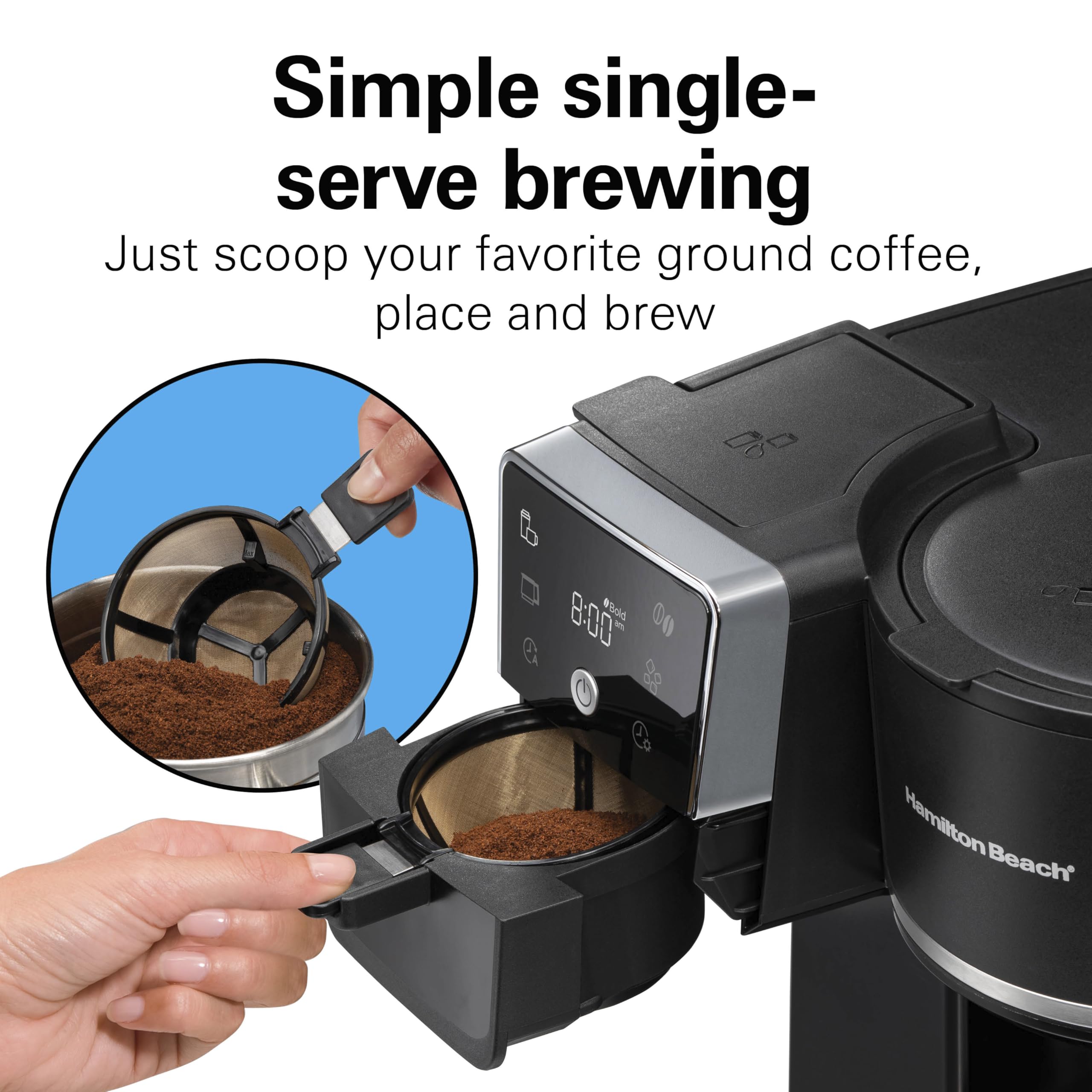 Hamilton Beach 2-Way 12 Cup Programmable Drip Hot and Iced Coffee Maker & Single Serve Coffee Machine, AquaFlow Showerhead, Glass Carafe, Auto Pause and Pour, Black (47500J)