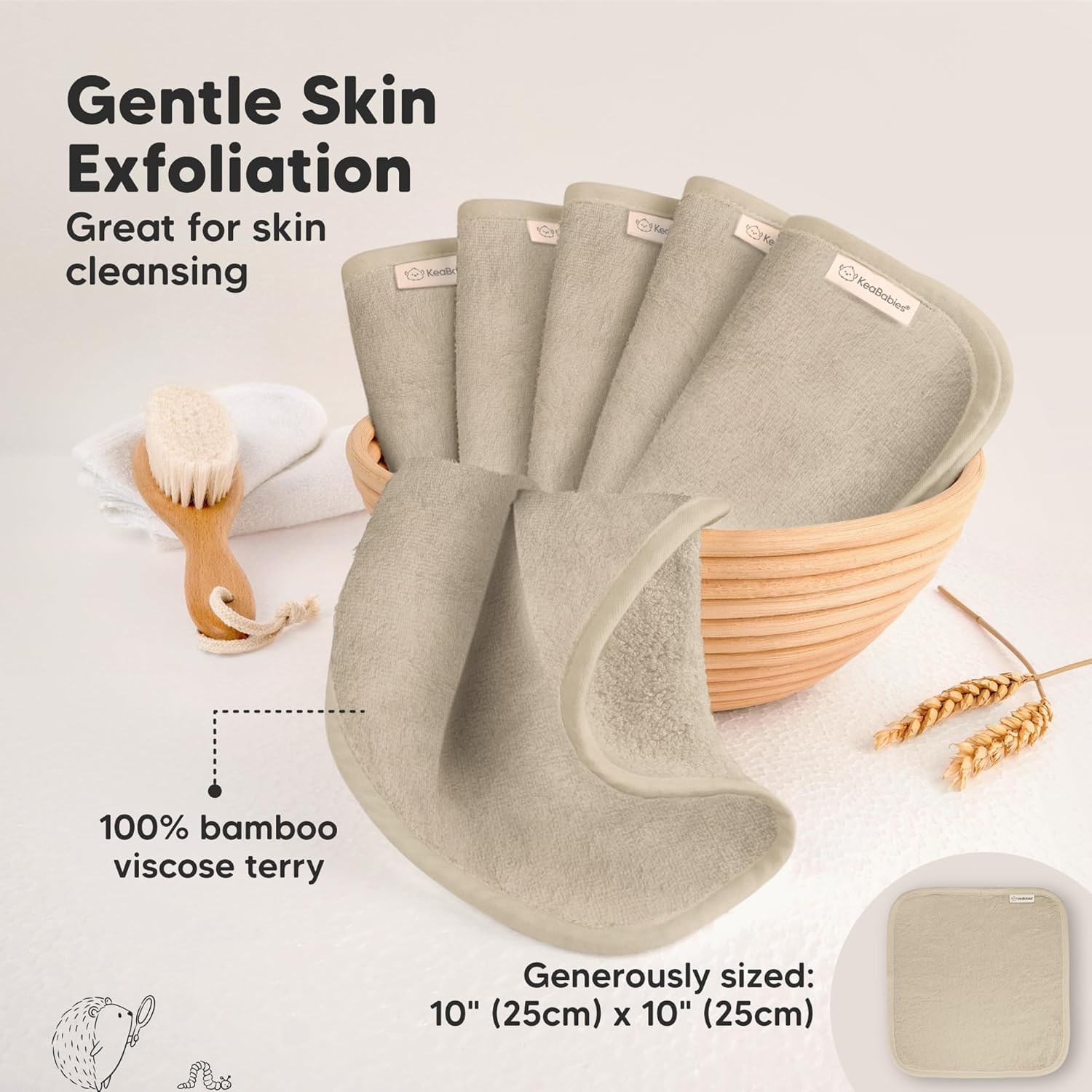 Skiennix 6-Pack Baby Washcloths - Soft, Absorbent Bamboo Towels for Newborns & Kids | 10x10 Earth Brown