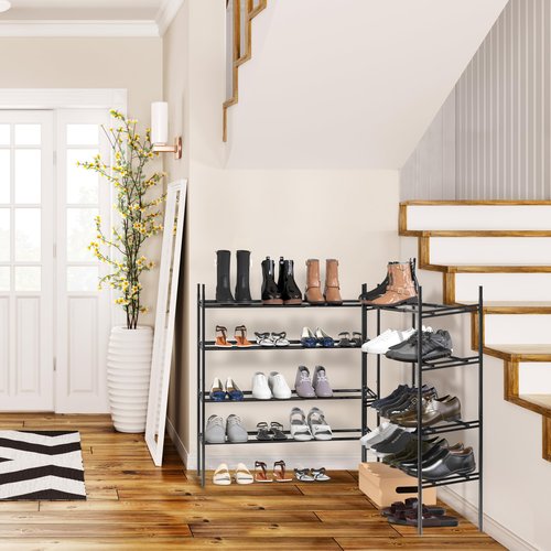 Simple Houseware 4-Tier Expandable Shoe Racks with Shelves for 16 Pairs of Shoes, Black