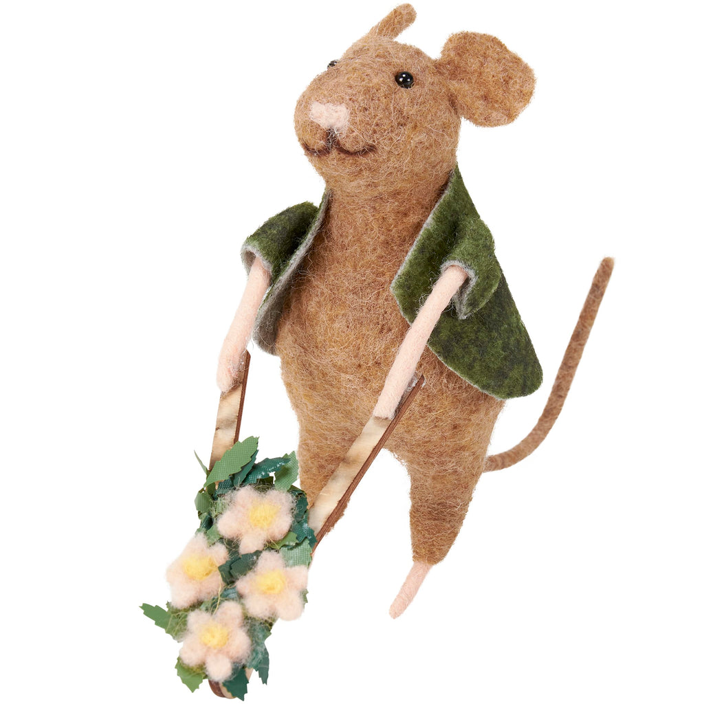 Primitives by Kathy Collectible Critter, Gardening Mouse Pushing Spring Flower Wheelbarrow | Coordinates with Spring Home Décor or Garden Themed Displays