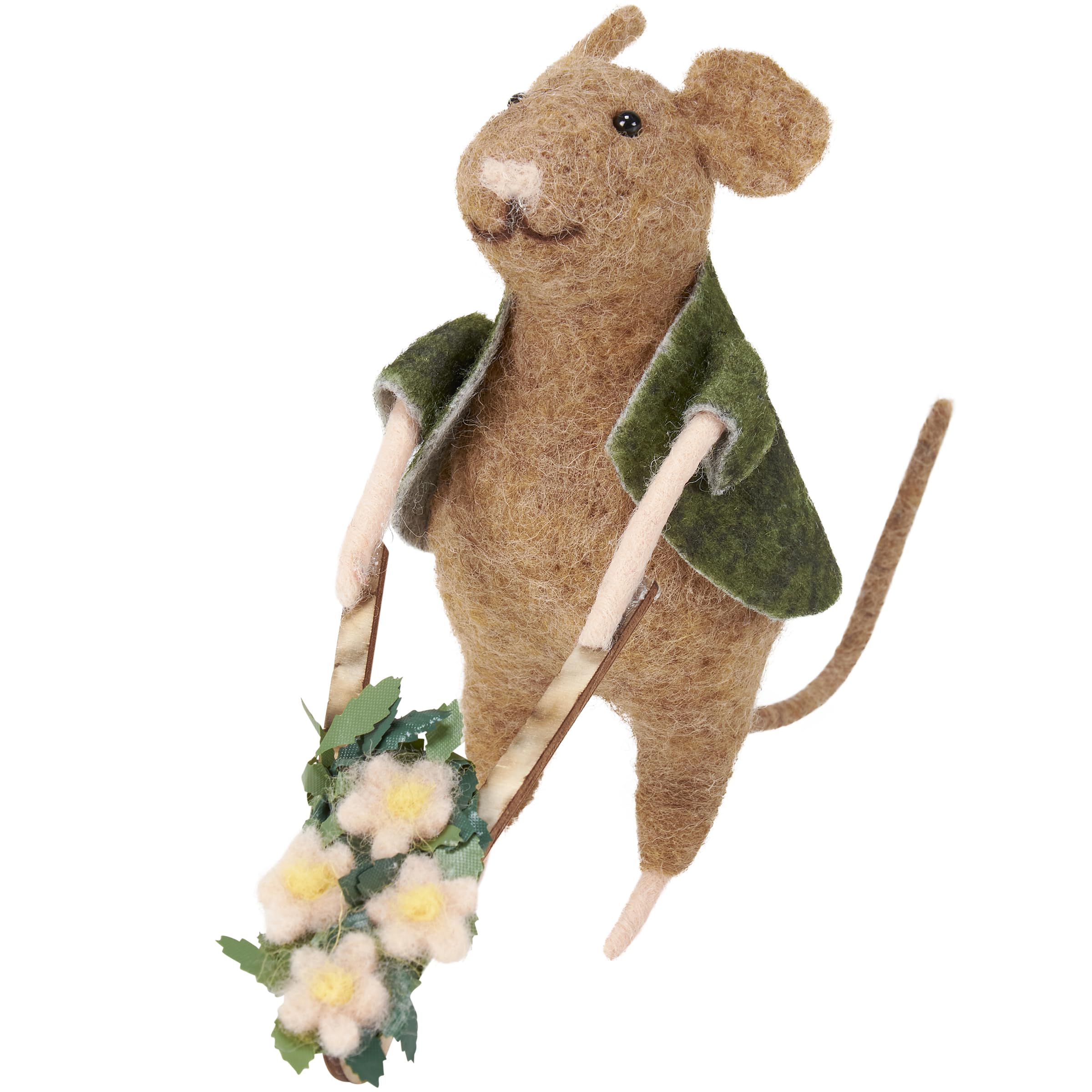 Primitives by Kathy Collectible Critter, Gardening Mouse Pushing Spring Flower Wheelbarrow | Coordinates with Spring Home Décor or Garden Themed Displays