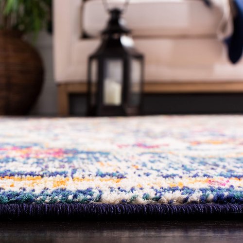 SAFAVIEH Madison Collection Area Rug - 3' Round, Ivory & Orange, Boho Chic Medallion Distressed Design, Non-Shedding & Easy Care, Ideal for High Traffic Areas in Living Room, Bedroom (MAD447A)