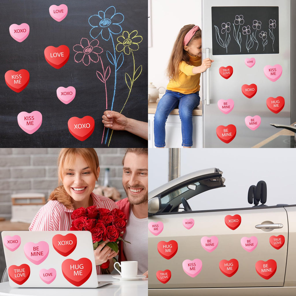 Whaline 15 Pcs Valentine's Day Refrigerator Magnets Magnetic Stickers Red Pink Conversation Heart Magnet for Holiday Refrigerator Metal Garage Door
