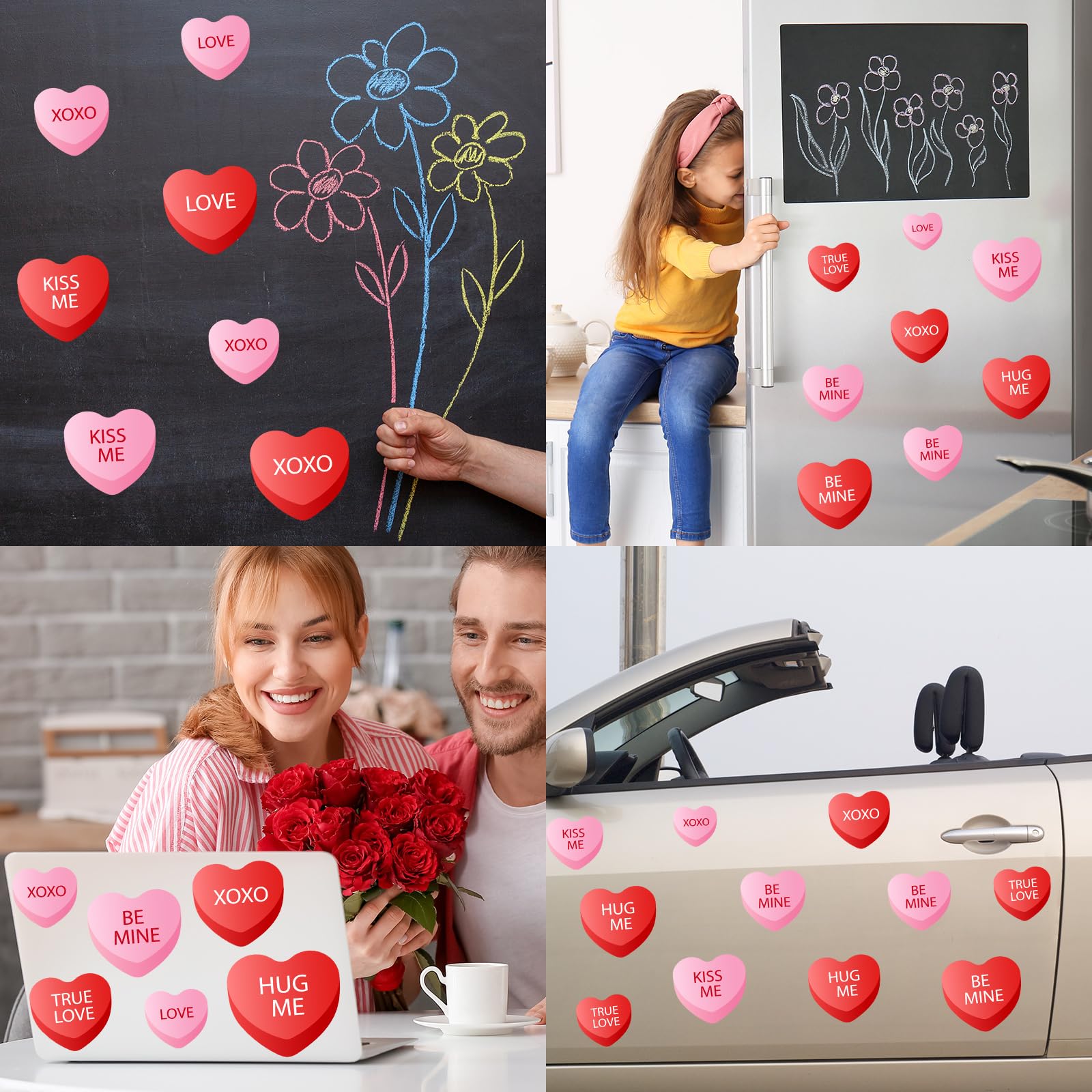 Whaline 15 Pcs Valentine's Day Refrigerator Magnets Magnetic Stickers Red Pink Conversation Heart Magnet for Holiday Refrigerator Metal Garage Door