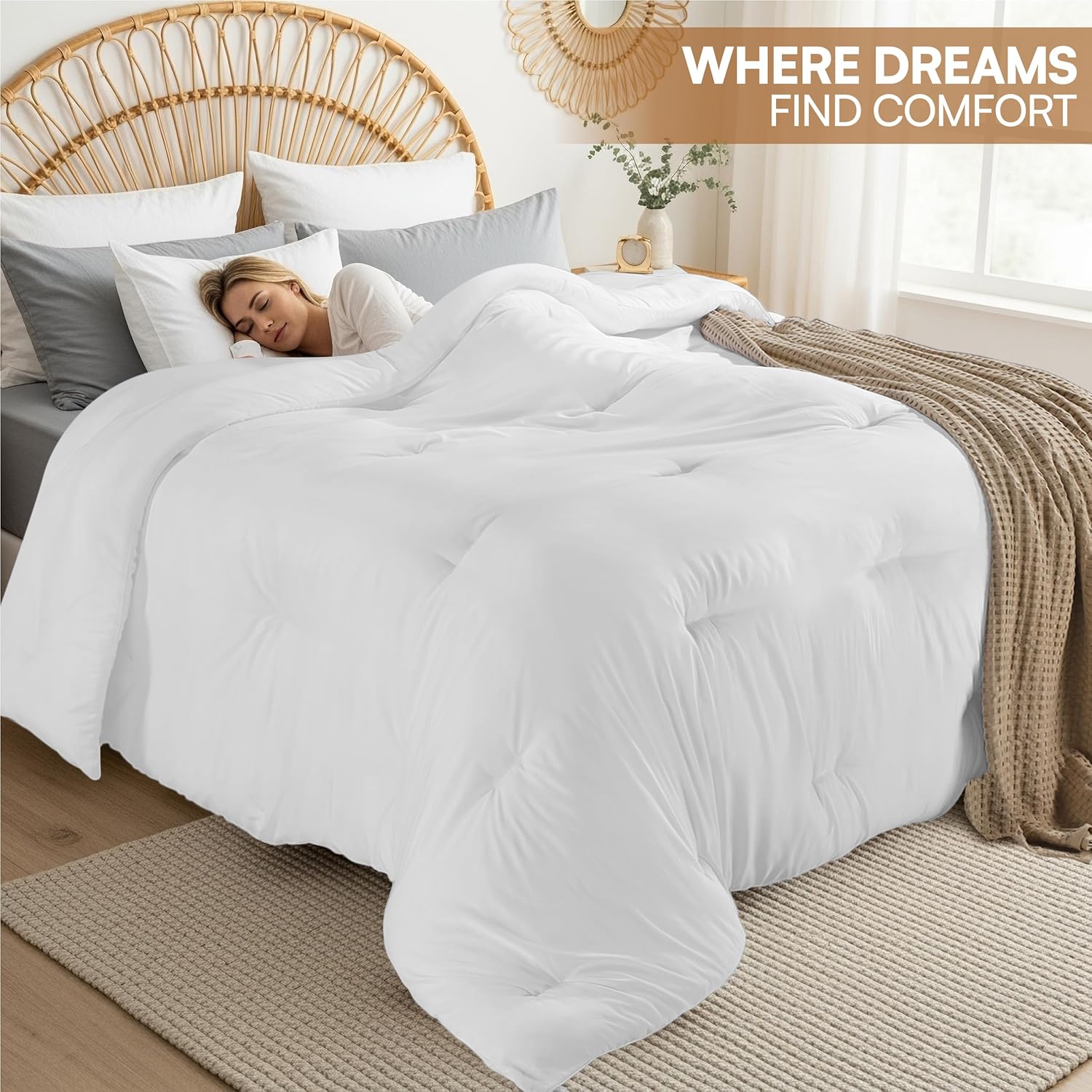 Utopia Bedding Queen Comforter - All Season Down Alternative Duvet Insert | Machine Washable 88 x 88 Inches (White)