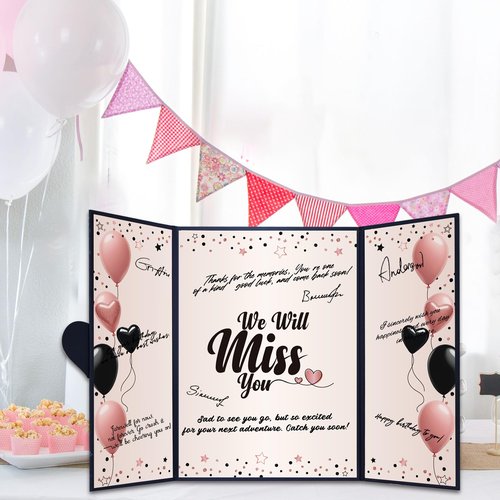 Roetyce Farewell Party Decorations Women, Black Pink We Will Miss You Guest Book Jumbo Card, Farewell Gift for Coworker Friends, Rose Gold Retirement Signature Board, Going Away Goodbye Party Supplies