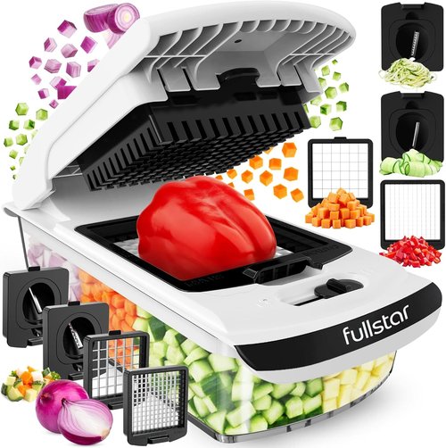Fullstar Pro Chopper - 4-in-1 Vegetable Chopper & Spiralizer with Container | Essential Kitchen Gadget (White)