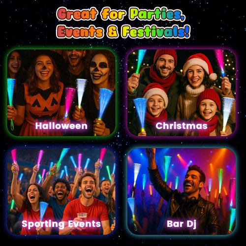 LovesTown 24PCS Glow Sticks Party Supplies, 3 Modes Colorful Flashing Glow in the Dark Toys LED Light Up Sticks Fiber Optic Wand for Kids Party Favors Birthday Wedding