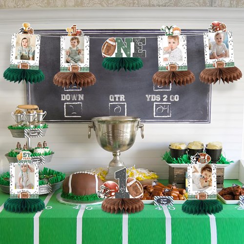 First Year Down Birthday Party Decorations, Football Birthday Party Decorations Honeycomb Centerpieces for Table, Football Photo Table Party Supplies for First Birthday Decorations for Boys