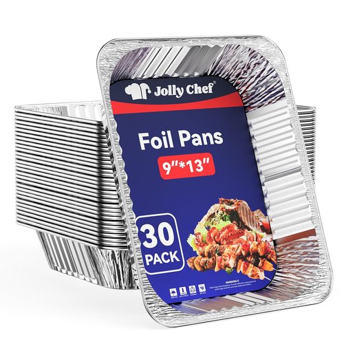 JOLLY CHEF 9x13 Aluminum Foil Pans - 30 Pack of Disposable Deep Steam Pans for Roasting & Catering