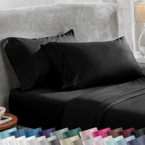 California Design Den King Size Pillowcase Set - 400 Thread Count, 100% Cotton Sateen, Soft & Breathable | Black