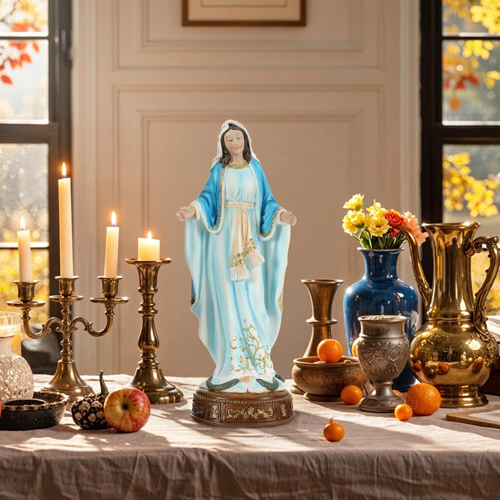 Ultym Virgin Mary Statue 16.3 Inch, Our Lady of Grace Sculpture, Hand-Painted Catholic Home Altar Decor, Elegant Indoor Resin Statue, Religious Gift for Mother, Grandma