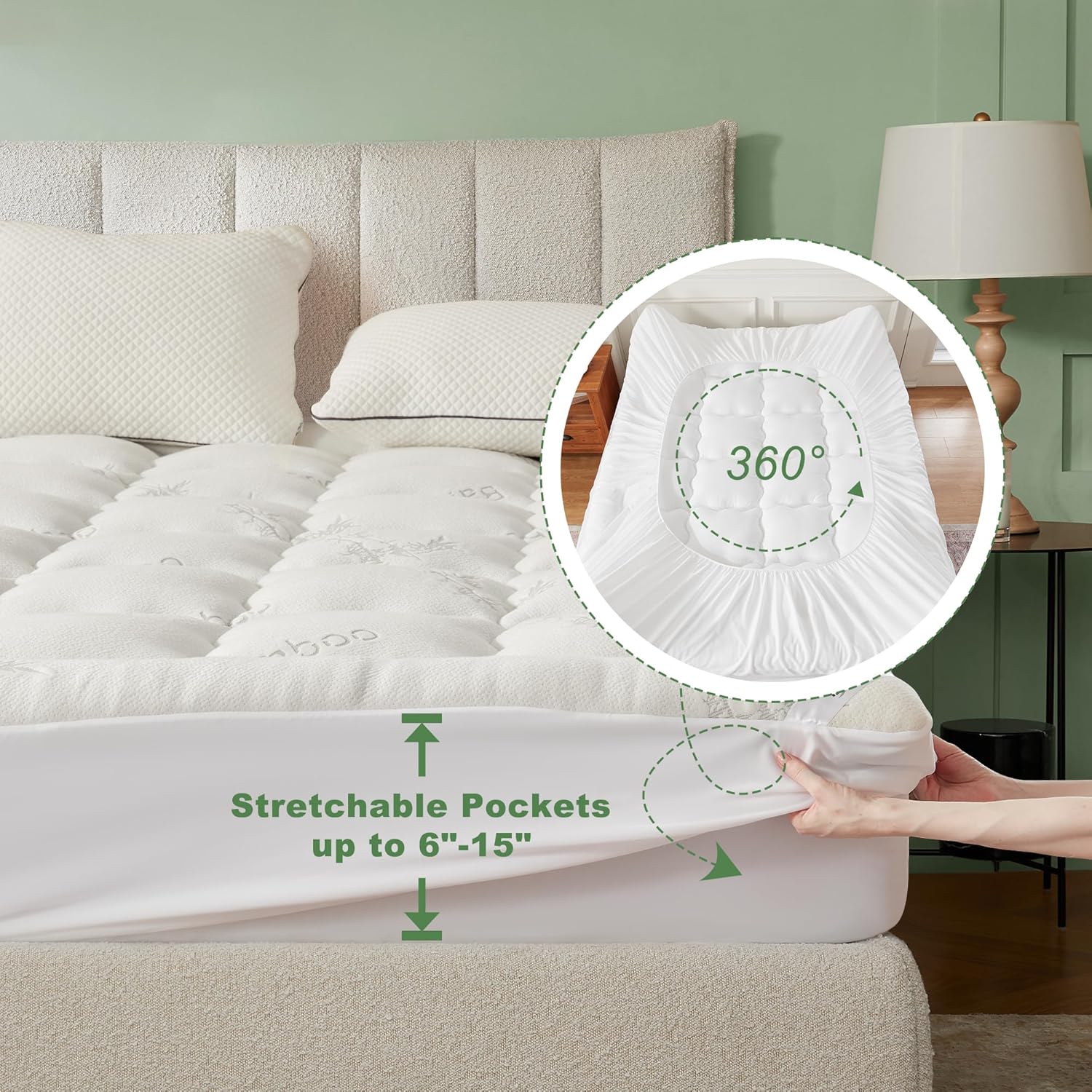 BEDLORE Twin Mattress Topper - Soft Bamboo Viscose Pillow Top for Back Pain Relief | Fits 6-15 Inch Mattresses