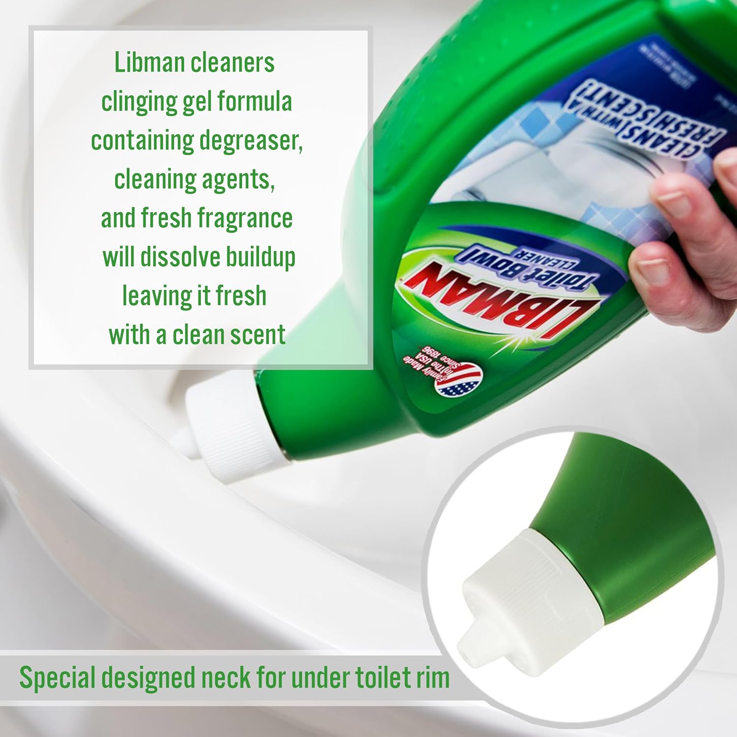 Tribello Toilet Brush and Holder Set - Fast Drying Caddy with 32 fl. oz. Stain Remover Soap