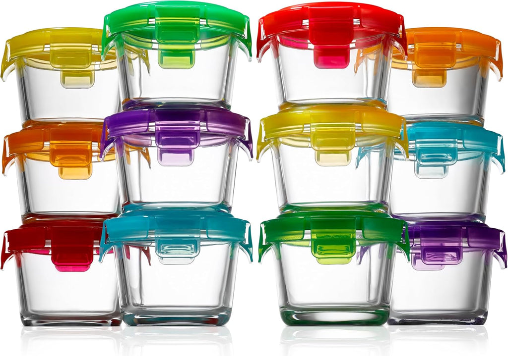 NutriChef 24-Piece Glass Food Storage Containers Set - Stackable, Microwave & Dishwasher Safe, 4.48oz
