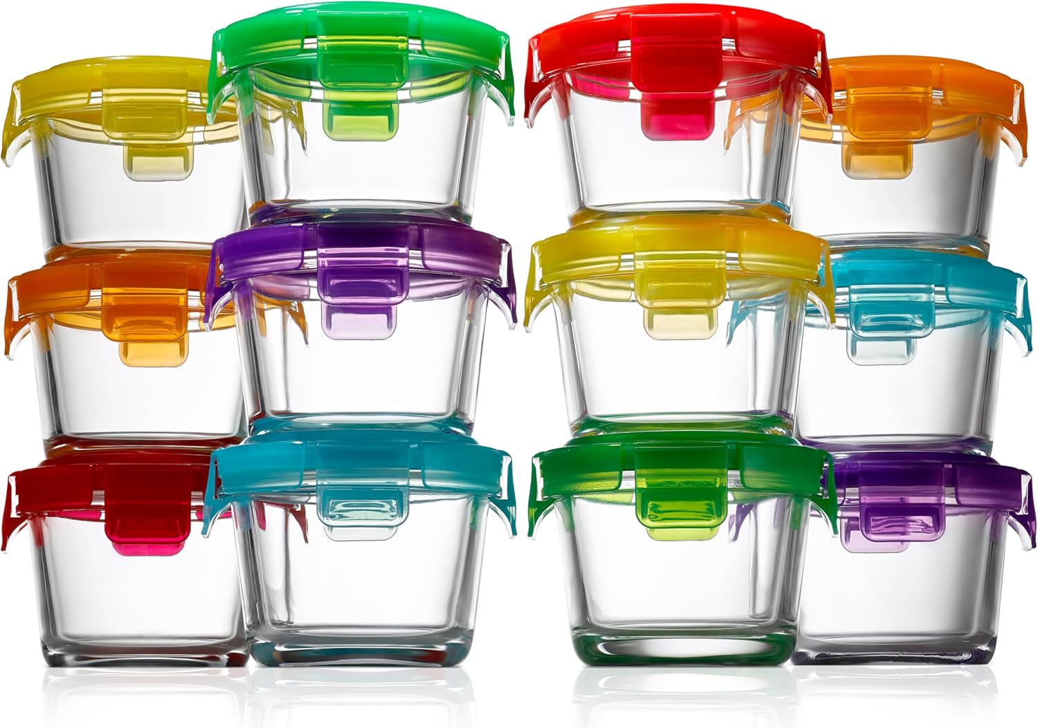 NutriChef 24-Piece Glass Food Storage Containers Set - Stackable, Microwave & Dishwasher Safe, 4.48oz