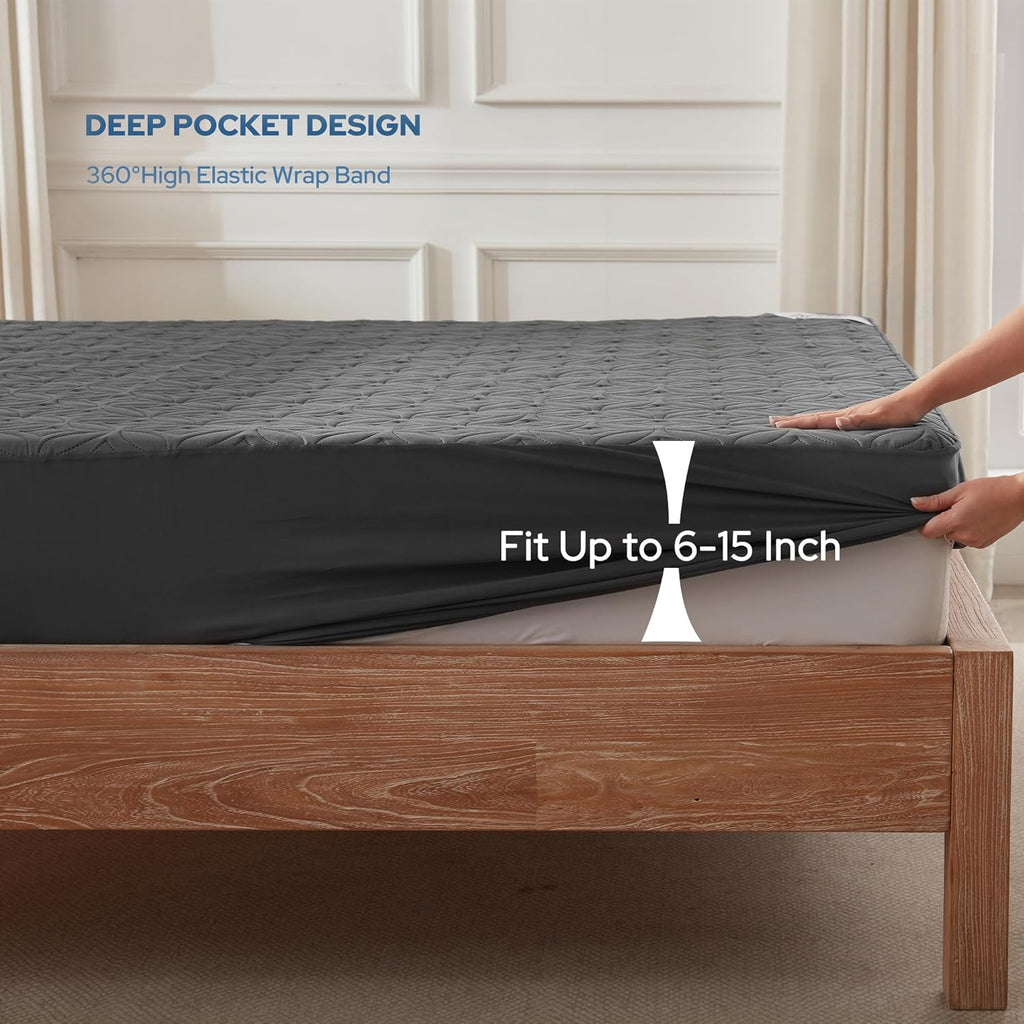 BEDLORE Waterproof Mattress Protector - Soft, Deep Pocket Full Size Pad for 6"-15" Depth | Gray