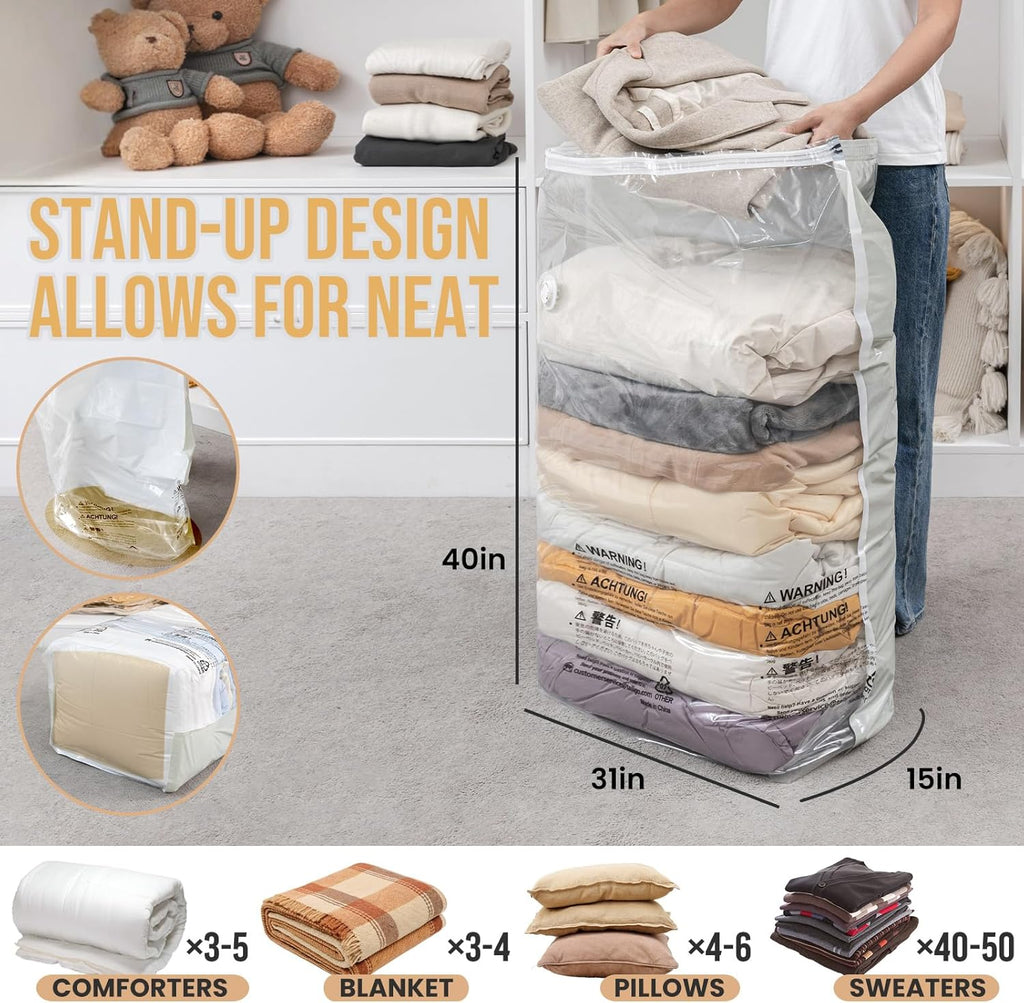 TAILI Jumbo Vacuum Storage Bags - Extra Large Seal Bags for Clothing & Bedding | 31x40x15 Inch, Cream - 4 Pack