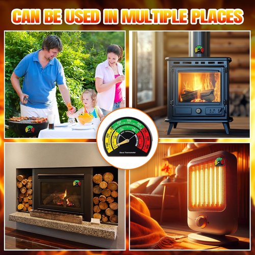 Frienda 1 Pcs 3.35 inch Large Dial Wood Stove Thermometer Magnetic Gas Oven Temperature Gauge Fire Stove Pipe Thermometer for Wood Burning Top Gas Pellet Fireplace Flue Avoiding Overheat Destroyed
