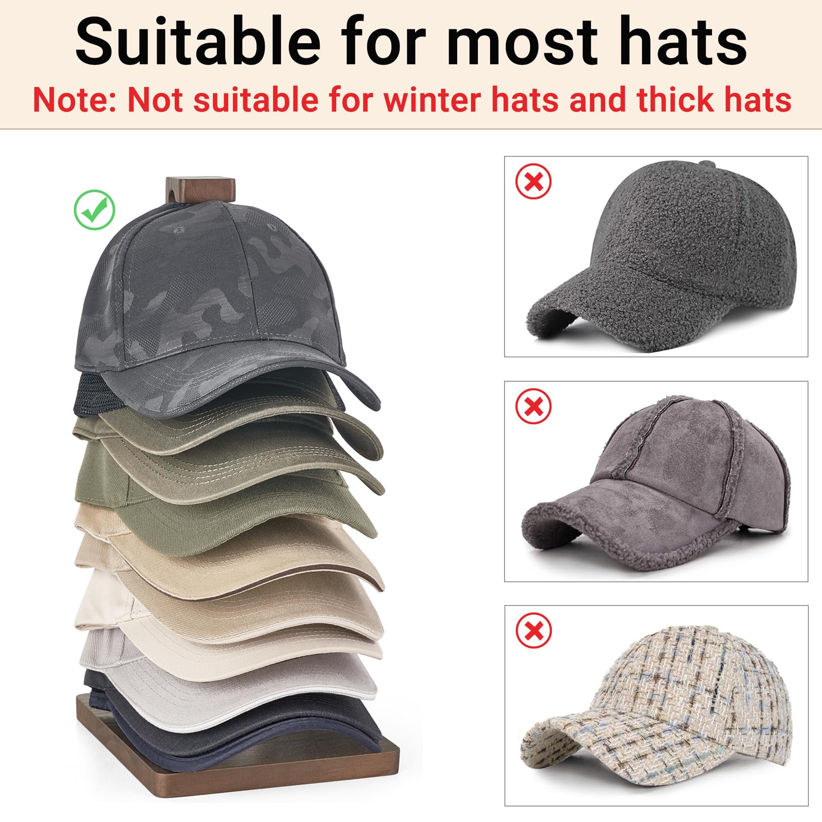 Mkono Hat Organizer for Baseball Caps, Hat Rack Hold Up to 10 Hats Baseball Caps Tabletop Hat Holder Storage Display for Closet, Dresser, Entrance, Shelf