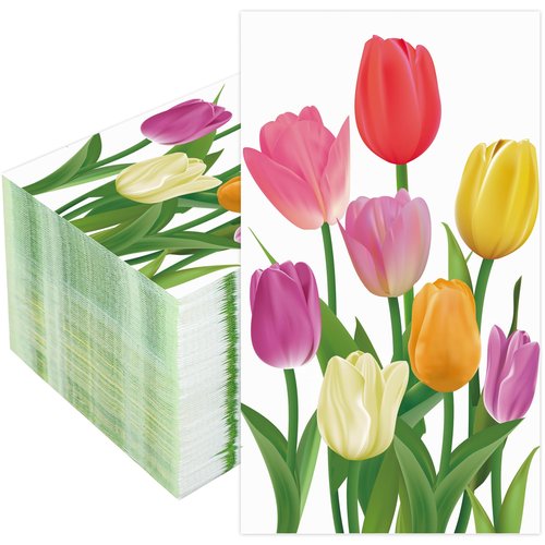 100 Pcs Spring Floral Guest Napkins Tulip Paper Napkin 3 Ply Disposable Spring Flower Party Napkins Watercolor Floral Dinner Paper Hand Towels for Bathroom Bridal Shower Wedding Birthday Party Supply