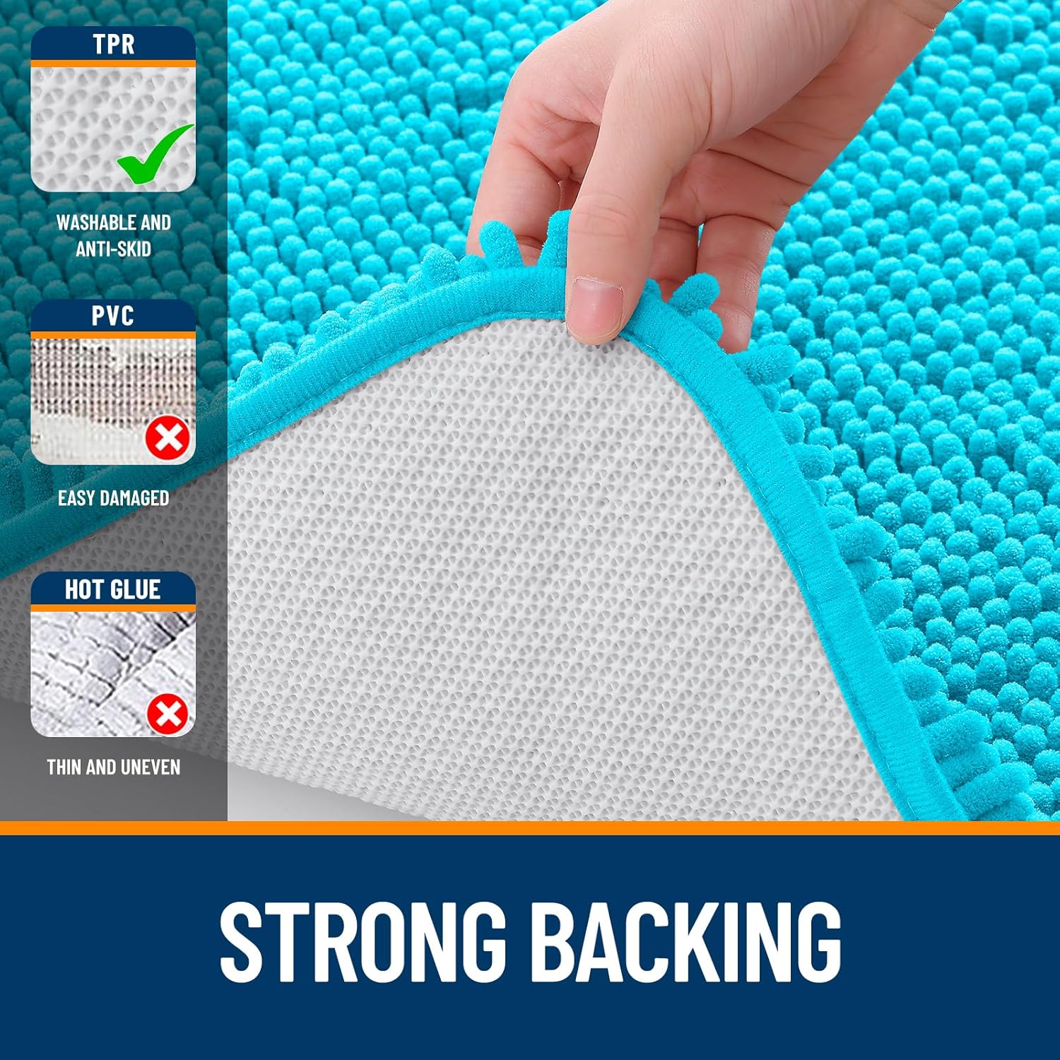 OLANLY Small Bathroom Rugs - Extra Soft Chenille Bath Mats | Quick Dry, Machine Washable, Aqua Sky 24x16