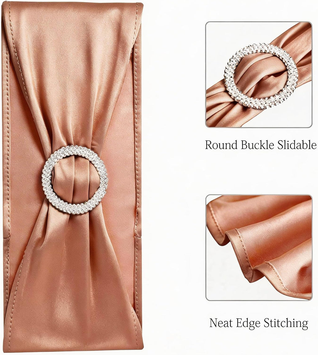 Skiennix Spandex Rose Gold Chair Sashes - Pack of 50 for Weddings & Events | Elegant Chair Decorations