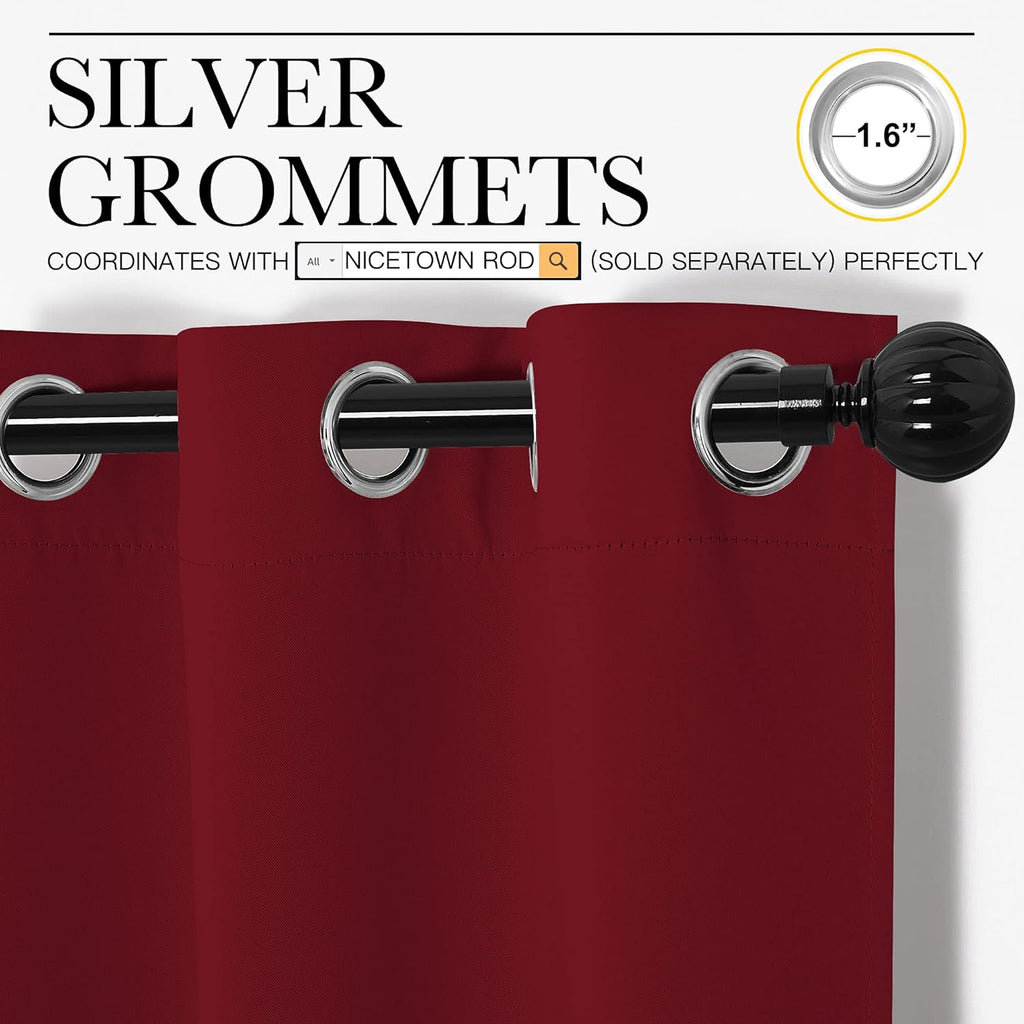 NICETOWN Burgundy Red Blackout Curtains - Thermal Insulated Grommet Draperies (55" W x 96" L)