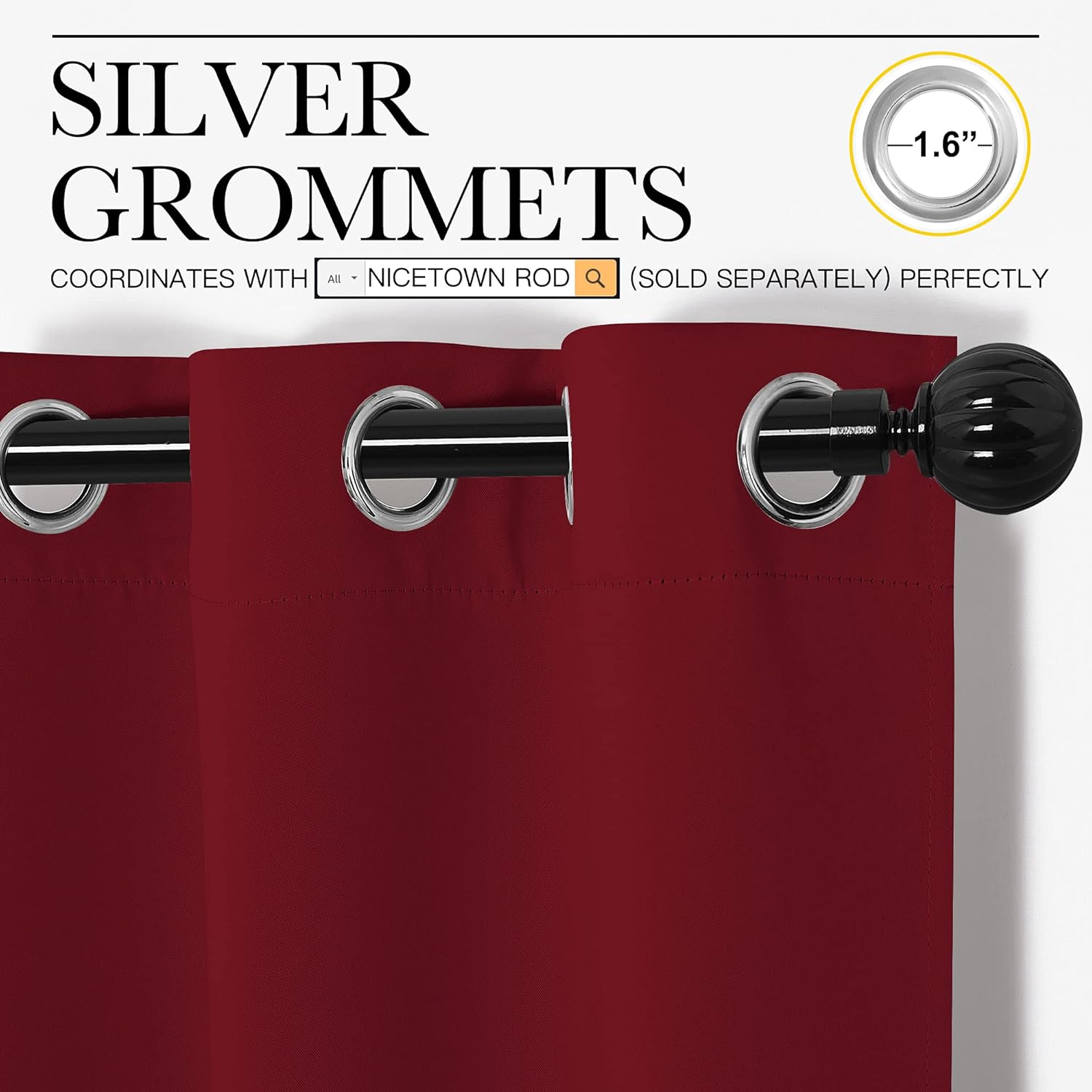 NICETOWN Burgundy Red Blackout Curtains - Thermal Insulated Grommet Draperies (55" W x 96" L)
