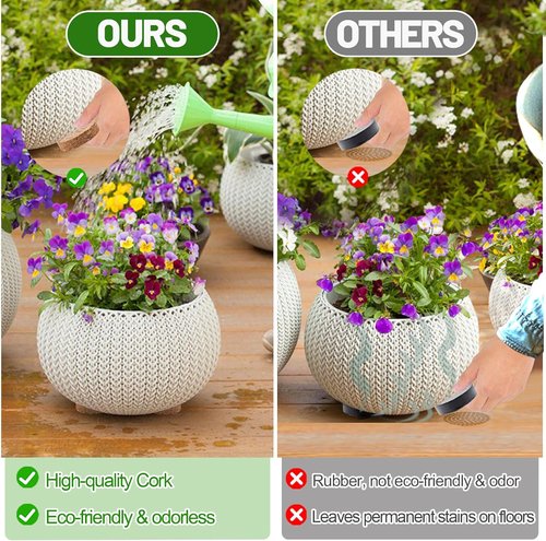 Biubee 60Pcs Invisible Pot Feet - Non-Slip Cork Plant Risers for Outdoor Planter Drainage | 2" Diameter