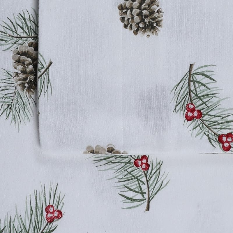 Pillowcase Set - Pine Cones and Berries, King 2-Pack, 100% Cotton Flannel, 170-GSM, Envelope Closure