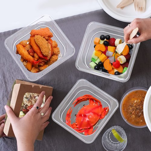 Yinder 12 Pcs Plastic Clear Food Pans 1/6 Size Stackable Polycarbonate Food Containers with Capacity Indicator Restaurant Commercial Hotel Pan for Fruits Vegetables Beans Corns (6'' Deep)
