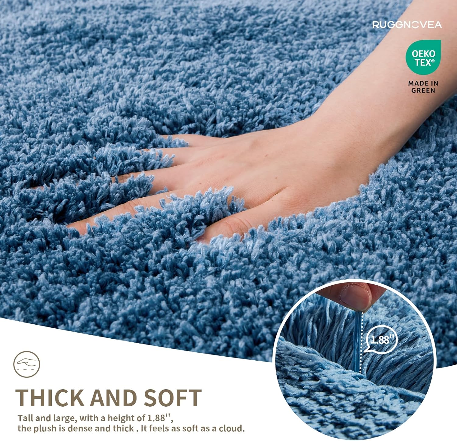 Skiennix Non-Slip Bathroom Rugs - Ultra Thick Microfiber Bath Mats | Absorbent & Fluffy 24x17, Blue