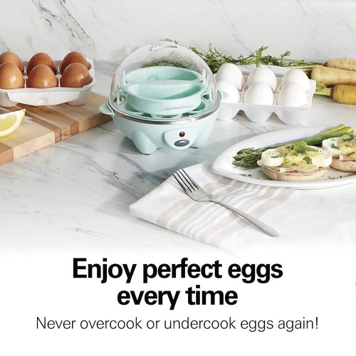 Hamilton Beach 3-in-1 Electric Egg Cooker - Hard Boiled, Poached & Omelet Maker, Holds 7 Eggs, Mint