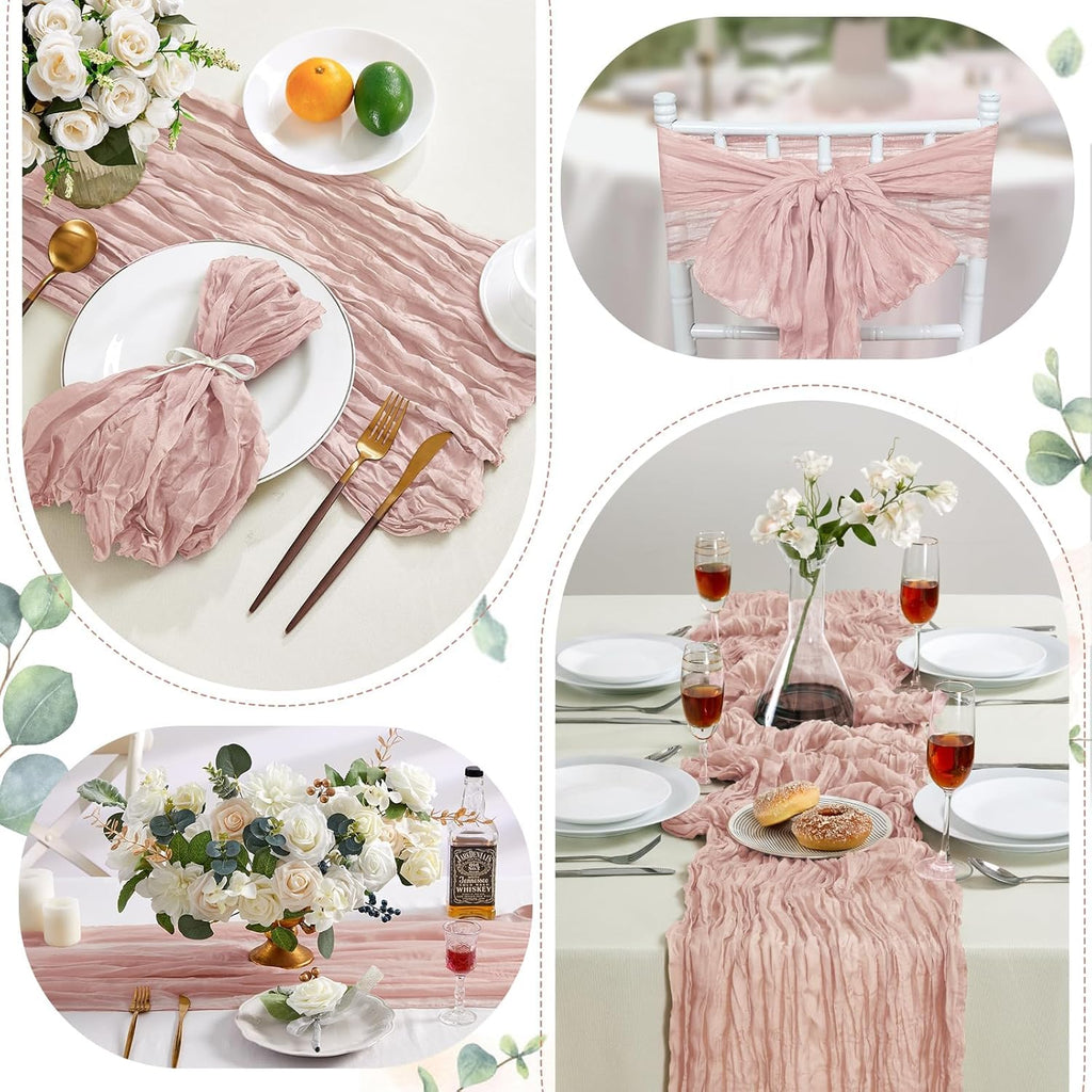 Skiennix Dusty Pink Cheesecloth Table Runner - 10FT Long Rustic Sheer Decor for Weddings & Events
