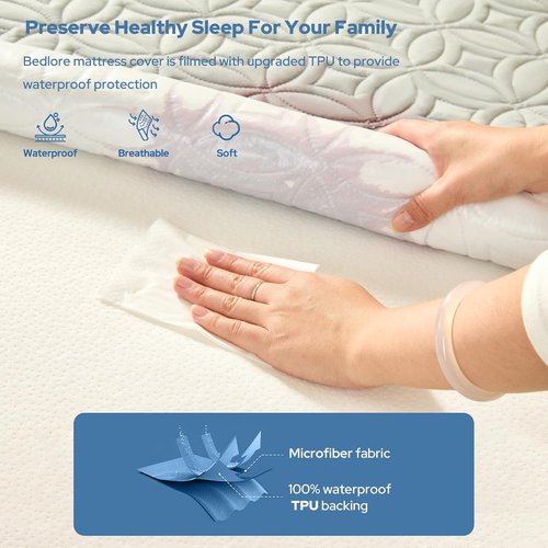 BEDLORE Waterproof Mattress Protector - Soft, Dirt-Proof Queen Size Pad for Deep Pocket Beds (Light Gray)