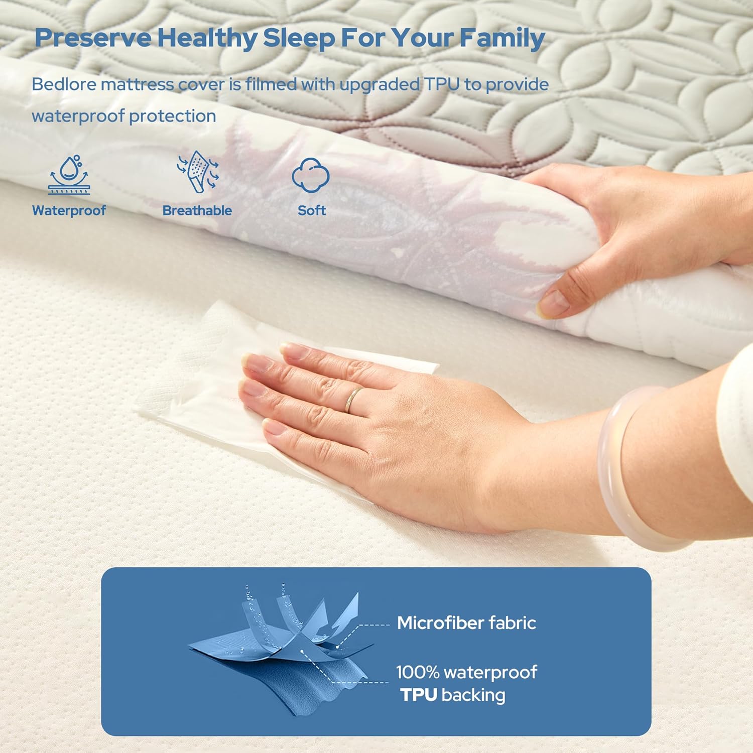 BEDLORE Waterproof Mattress Protector - Soft, Dirt-Proof Full Size Pad for Deep Pocket Mattresses (Light Gray)