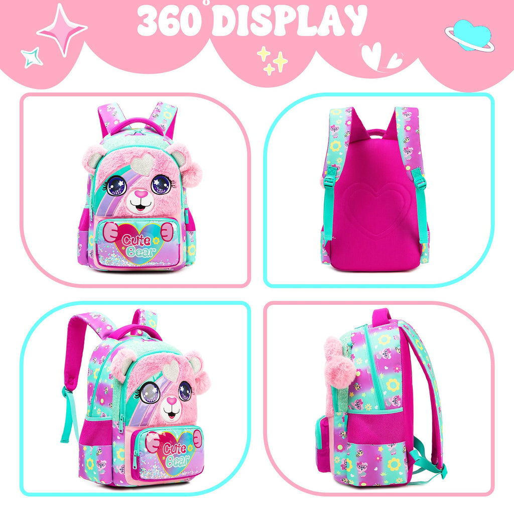 Meetbelify Cute School Backpacks for Girls Backpack with Lunch Bag for Elmentary Students Kids Travel Bookbag for Girls Age 6-12