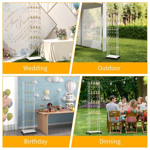 lukar Champagne Wall,Champagne Wall Holder for Party,5-Tier Metal Champagne Wall Stand with Wheels,40 Wine Glass Stand for Wedding,Party,Celebration(White)