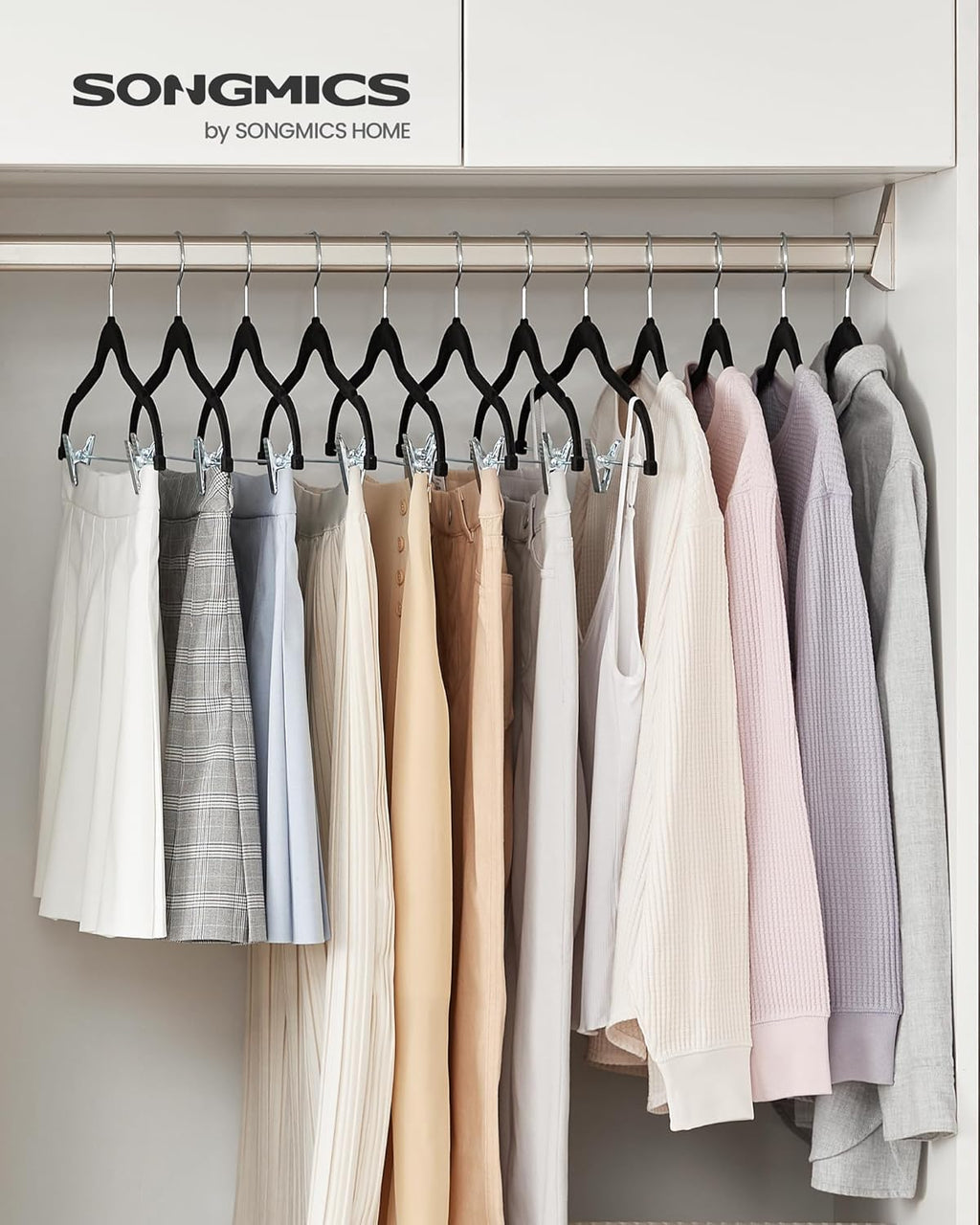 SONGMICS Velvet Pants Hangers - 50-Pack, 16.7-Inch, Adjustable Clips, Non-Slip, Space-Saving, Black