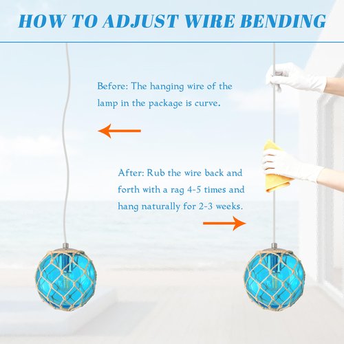 Blue Pendant Light Coastal Pendant Light Nautical Pendant Lighting Beach House Lighting Fixtures Ocean Lighting Fixture Coastal Hanging Light Fixtures Fish Float Glass Ball Lighting(Bulb Incl.